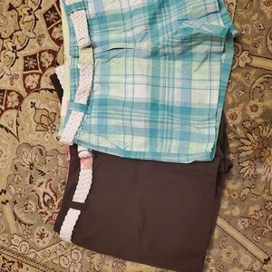 St. Johns Bay Womens Shorts Lot 2 Chocolate Chip and Jade Plaid Size 12 NWT